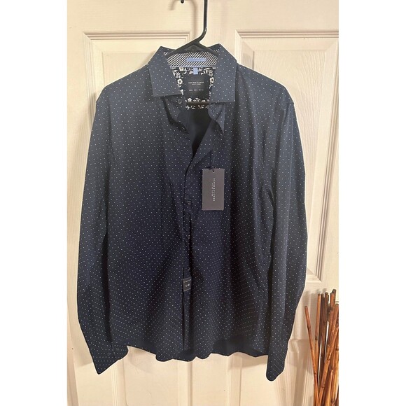 Men’s Denim and Flower Stretch Fit Size L 42 Navy Button Down Long Sleeve NWT - Picture 1 of 4